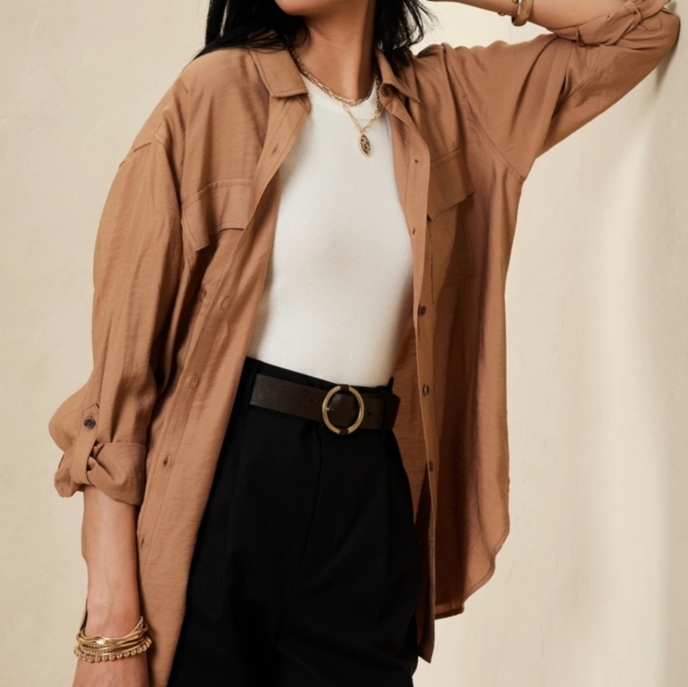 NWT Banana Republic Factory Utility Shirt Rich Afternoon Latte